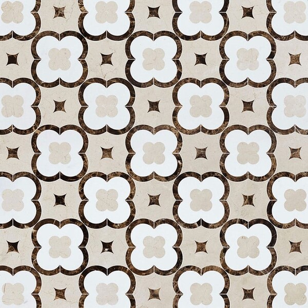Damascus Crema Bella, Emperador Dark, Aspen White Polished Marble Waterjet Decos 11×11 Image