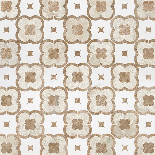 Damascus Diana Royal, Paradise, Aspen White Multi Finish Marble Waterjet Decos 11×11 Image