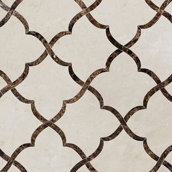 Gaia Crema Marfil, Emperador Dark Polished Marble Waterjet Decos 11 3/8×11 3/8 Image