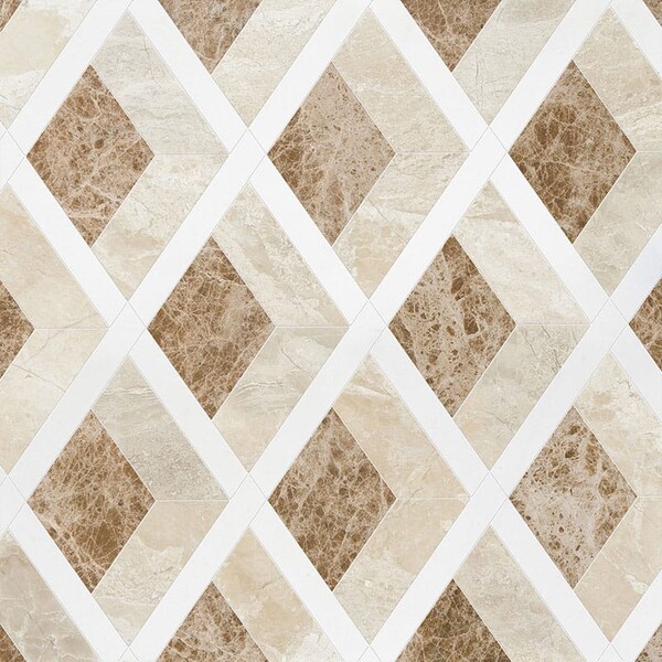 Hippodrome Diana Royal, Aspen White, Paradise Multi Finish Marble Waterjet Decos 10 11/16×11 5/16 Image