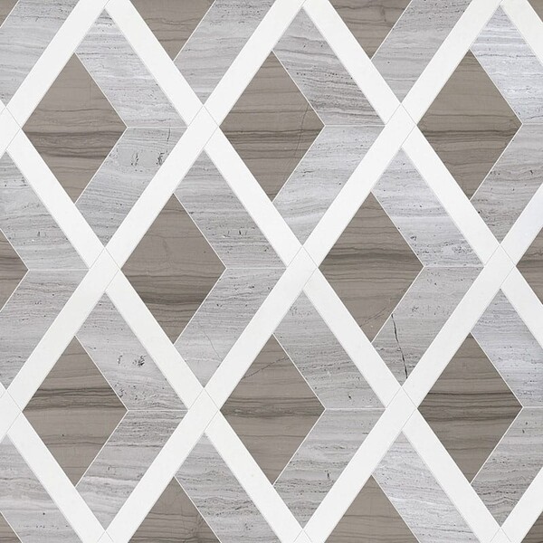 Hippodrome Haisa Light, Haisa Dark, Thassos White Multi Finish Marble Waterjet Decos 10 11/16×11 5/16 Image