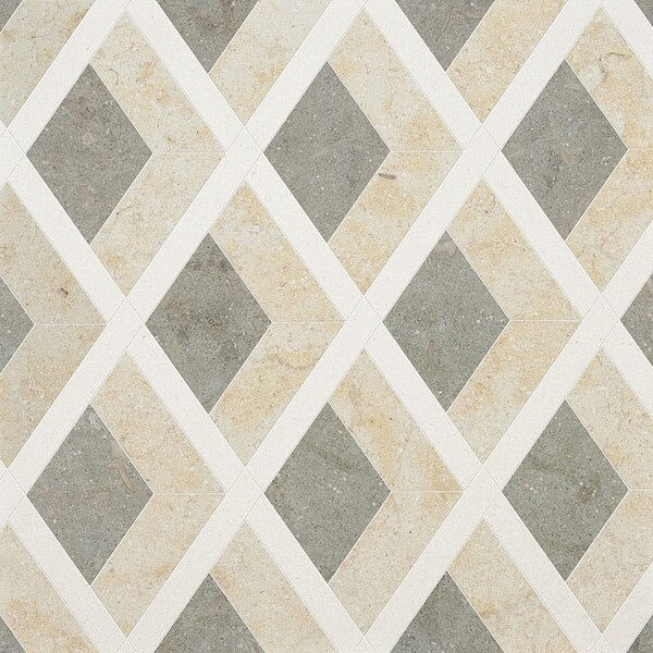 Hippodrome Champagne, Seashell, Olive Green Multi Finish Limestone Waterjet Decos 10 11/16×11 5/16 Image