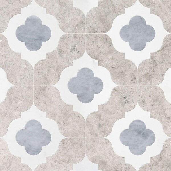 Irene Silver Shadow, Glacier, Allure Light Multi Finish Marble Waterjet Decos 11 3/8×11 3/8 Image