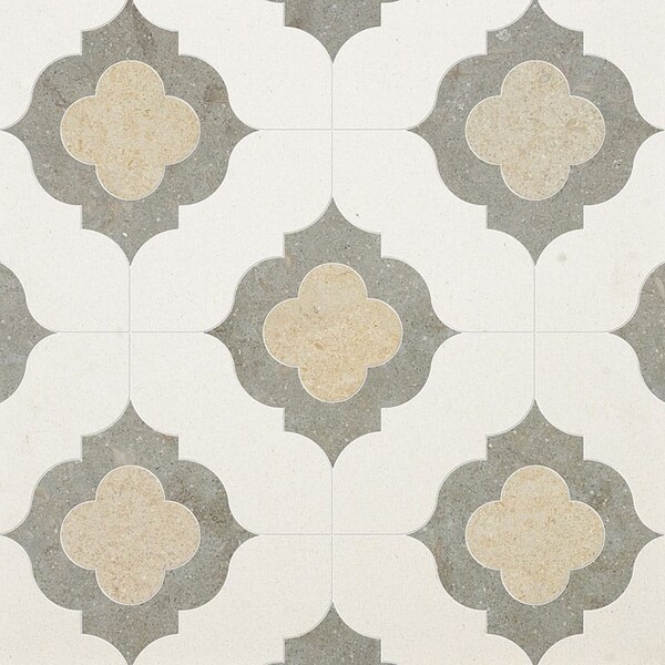 Irene Champagne, Seashell, Olive Green Multi Finish Limestone Waterjet Decos 11 3/8×11 3/8 Image