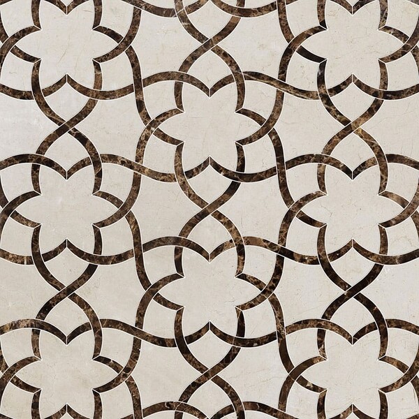 Isidore Crema Bella, Emperador Dark Polished Marble Waterjet Decos 12 1/2×14 3/8 Image