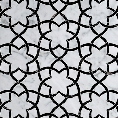 Isidore Beyaz Carrara, Siyah Multi Finish Mermer Su Jeti Dekorları 12 1/2x14 3/8