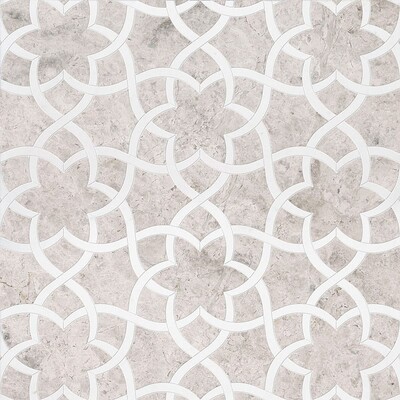 Isidore Silver Shadow, Aspen White Multi Finish Marble Waterjet Decos 12 1/2×14 3/8 Image