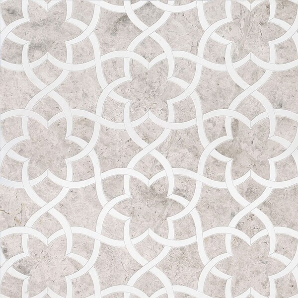 Isidore Silver Shadow, Aspen White Multi Finish Marble Waterjet Decos 12 1/2×14 3/8 Image