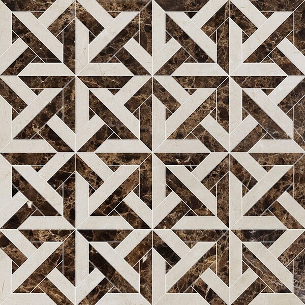 Marmara Crema Bella, Emperador Dark Polished Marble Waterjet Decos 9 11/16×9 11/16 Image