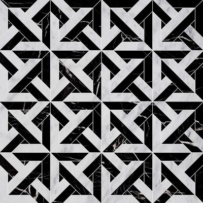 Marmara Beyaz Carrara, Siyah Multi Finish Mermer Su Jeti Dekorları 9 11/16x9 11/16