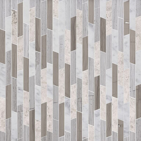 Rhodes Haisa Light, Haisa Dark, Silver Shadow, Multi Finish Marble Waterjet Decos 8 13/16×14 5/16 Image