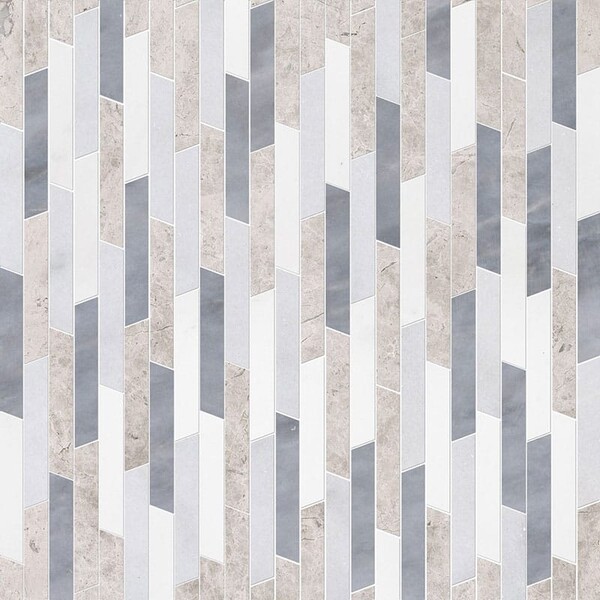 Rhodes Aspen White, Silver Shadow, Glacier, All Multi Finish Marble Waterjet Decos 8 13/16×14 5/16 Image