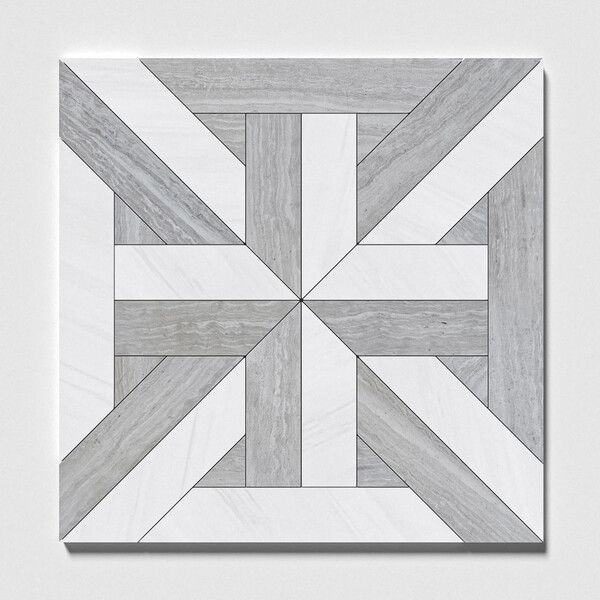 Rubicon Haisa Light, Thassos White Multi Finish Marble Waterjet Decos 17×17 Image