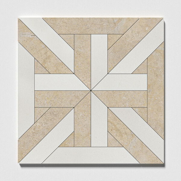 Rubicon Champagne, Seashell Multi Finish Limestone Waterjet Decos 17×17 Image