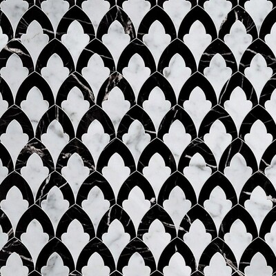 Sophia Beyaz Carrara, Siyah Multi Finish Mermer Su Jeti Dekorları 8 3/4x13 1/2