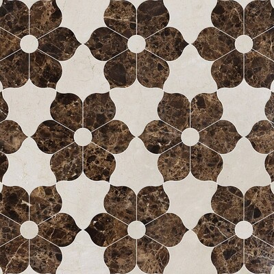 Theodora Crema Bella, Emperador Dark Polished Marble Waterjet Decos 12 1/8×14 Image