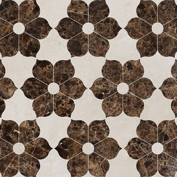 Theodora Crema Bella, Emperador Dark Polished Marble Waterjet Decos 12 1/8×14 Image