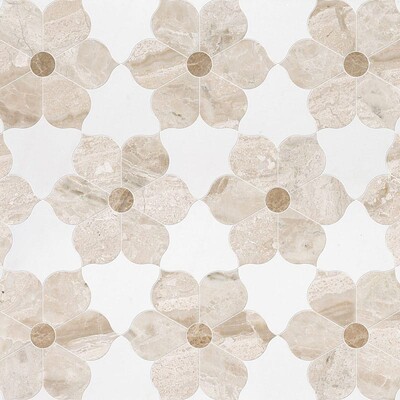 Theodora Diana Royal, Aspen White, Paradise Multi Finish Marble Waterjet Decos 12 1/8×14 Image