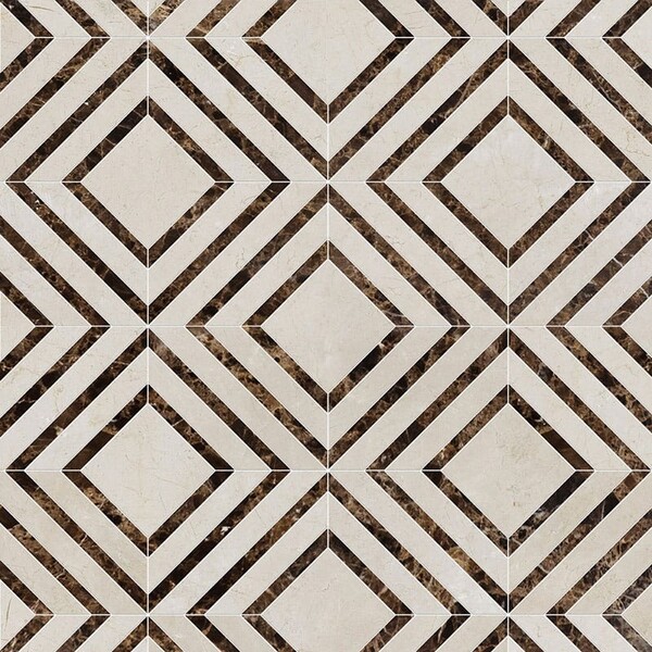 Yildiz Crema Bella, Emperador Dark Polished Marble Waterjet Decos 8 13/16×11 Image