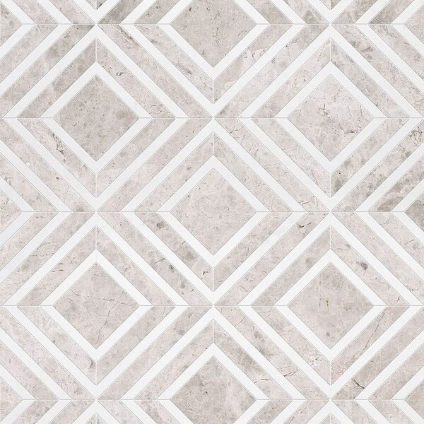 Yildiz Aspen White, Silver Shadow Multi Finish Marble Waterjet Decos 8 13/16×11 Image