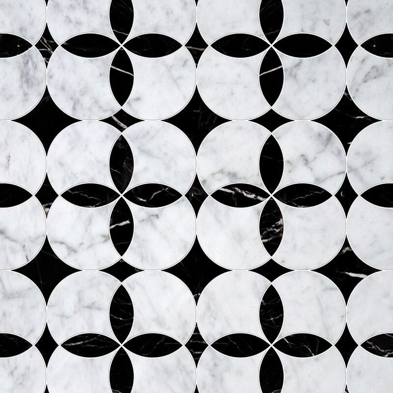 Constantine Beyaz Carrara, Siyah Multi Finish Mermer Su Jeti Dekorları 13 5/8x13 5/8