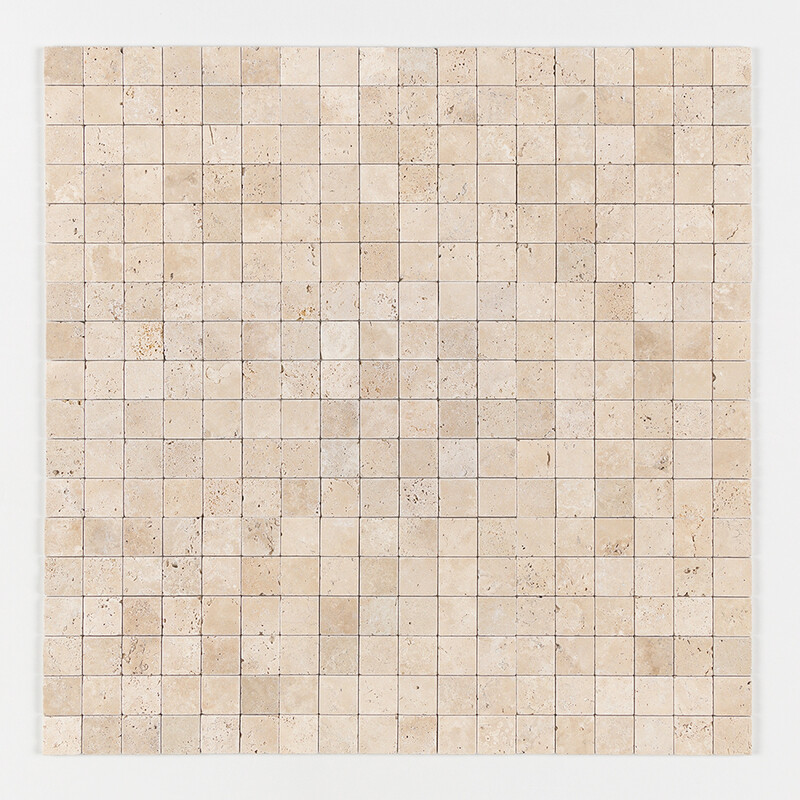 Ivory Tumbled 2×2 Travertine Mosaic 12×12