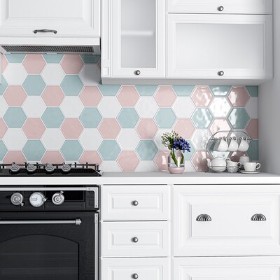 Rosie Glossy Hexagon 5 Ceramic Tile 5 (DC00258)