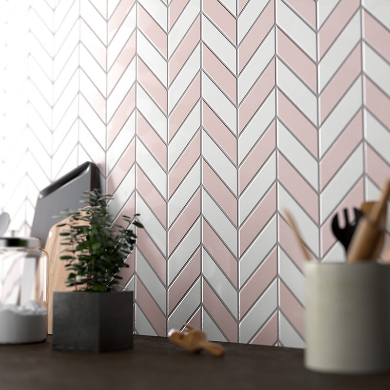 Royal White Glossy Chevron Ceramic Tile 2×6