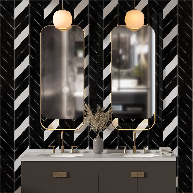 Royal White Glossy Chevron Ceramic Tile 2×6