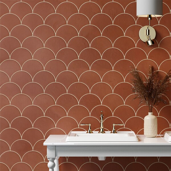 Hand Made Natural Fan Terracotta Tile 8 (DC00428)