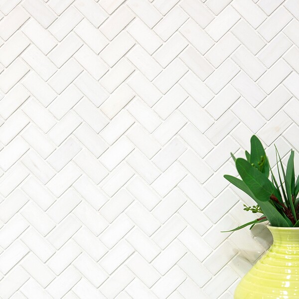 Snow White Polished Herringbone Marble Mosaic 12 1/8×13 3/8 (MS01239)