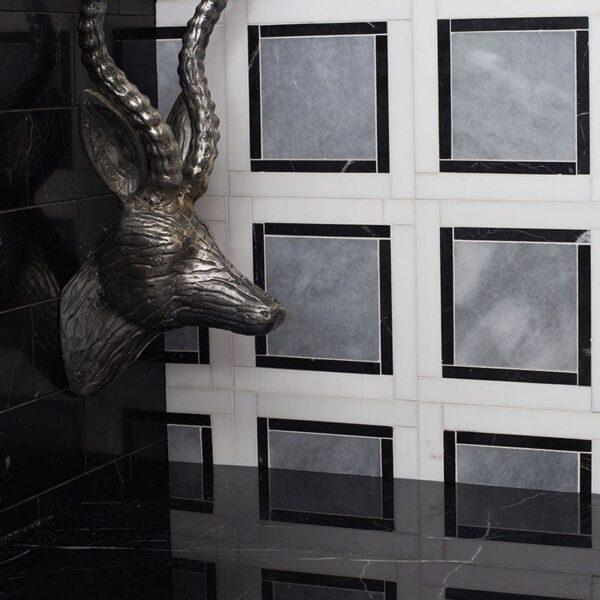 SNOW WHITE, BLACK, ALLURE POLISHED CAMBRIDGE MARBLE MOSAICS (MS01491)