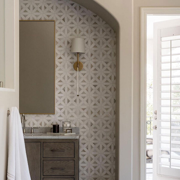 Snow White, Avenza Multi Finish Classic Lattice Marble Mosaic 14 3/4×14 3/4 (MS01497)