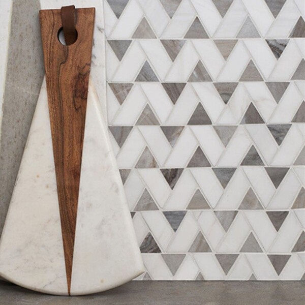 Skyline, Snow White Honed Monte Marble Mosaic 12 3/8×12 3/8 (MS01534)