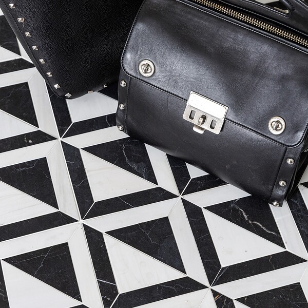 Black, Snow White Honed York Marble Mosaic 11 15/16×11 15/16 (MS01552)