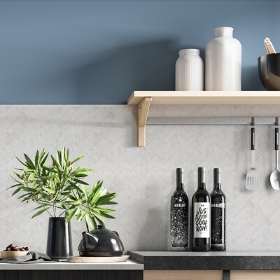 Iceberg Polished Herringbone Marble Mosaic 12 1/8×13 3/8 (MS01669)