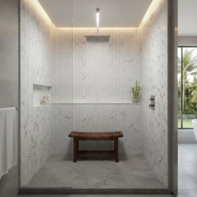 Frost White Honed Herringbone 5/8×2 Marble Mosaic 12 1/8×13 3/8 (MS01704)