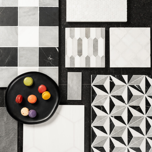 Allure Light, Snow White, Black Honed 4×4 Marble Mosaic 16×16 (MS01716) Avalon, Snow White, Allure Honed Baby Picket Waterjet Marble Mosaic 13 3/16×11 (NW00056) Snow White Honed Hexagon Waterjet Marble Tile 5 25/32×5 (NW90545) Snow White Honed Penny Round Marble Mosaic 11 1/4×11 3/4 (MS01915) Allure Light Polished  Marble Tile 2 3/4×5 1/2 (TL17010)