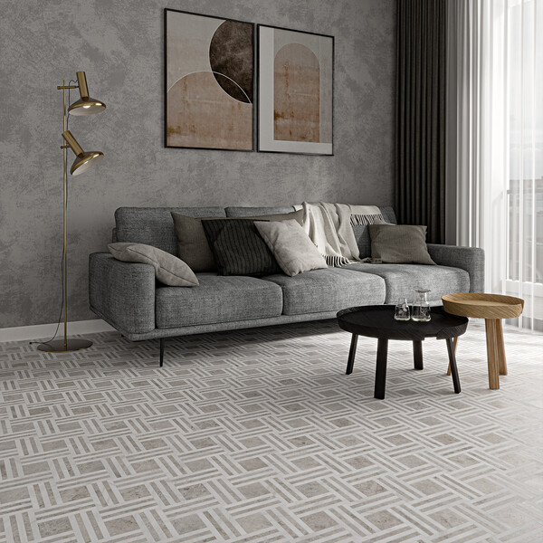 Silver Clouds, Snow White Multi Finish Maze Basket Marble Mosaic 14 15/16×17 11/16 (MS01759)