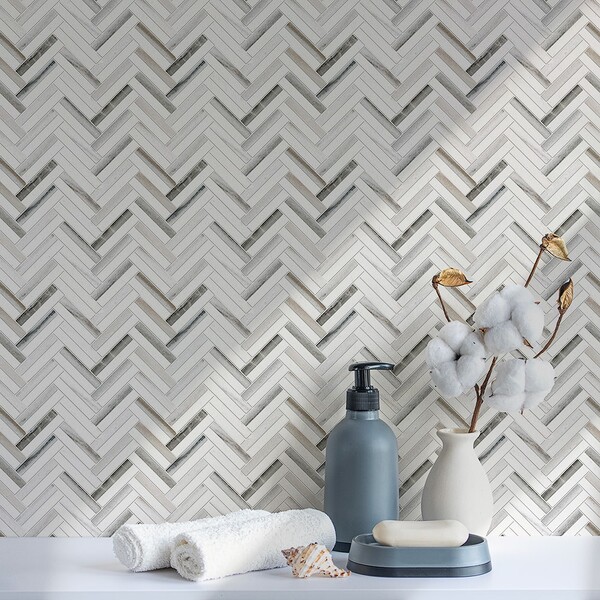 Skyline, Snow White Multi Finish Raya Basket Marble Mosaic 11 13/16×12 3/16 (MS01767)