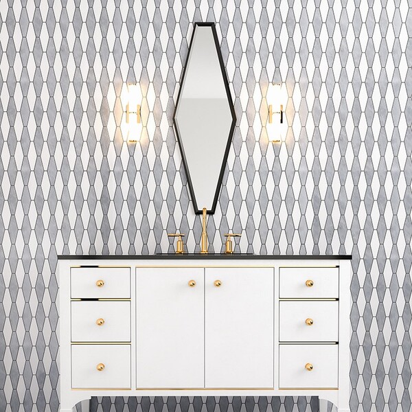 Snow White, Allure Multi Finish Rhomboid Blend Marble Mosaic 11×14 15/16 (MS01775)