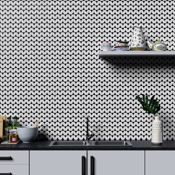 Black, Snow White Honed Monte Marble Mosaic 12 3/8×12 3/8 (MS01929)