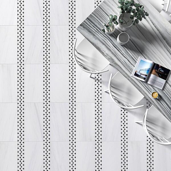 Black, Snow White Honed Monte Marble Mosaic 12 3/8×12 3/8 (MS01929)