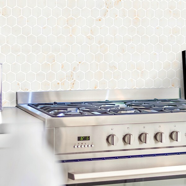 Calacatta Amber Honed Hexagon Marble Mosaic 10 3/8×12 (MS01996)