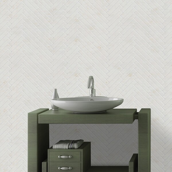 Calacatta Amber Honed Large Herringbone Marble Mosaic 12 7/8×8 9/16 (MS02001)