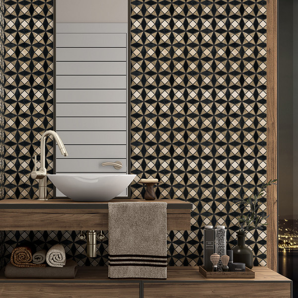 Black, Champagne, Olive Green Honed Ghaya Marble Mosaic 12 5/8×12 5/8 (MS02085)