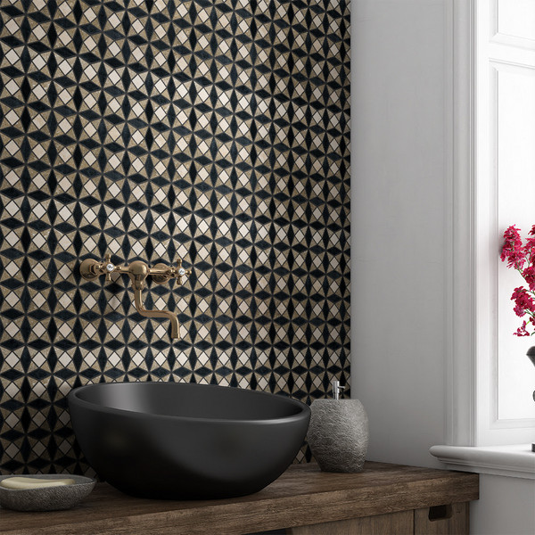 Black, Champagne, Olive Green Honed Ghaya Marble Mosaic 12 5/8×12 5/8 (MS02085)