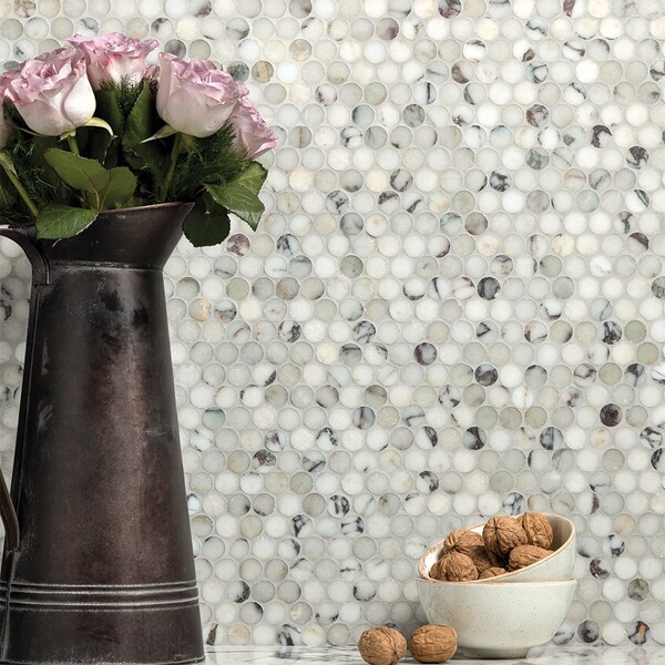 Calacatta Viola Honed Penny Round Marble Mosaic 11 1/4×11 3/4 (MS02169)