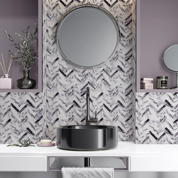 Lilac Honed Herringbone Marble Mosaic 12 1/8×13 3/8 (MS02205)