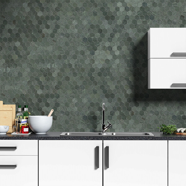 Verde Tia Honed Hexagon Marble Mosaic 10 3/8×12 (MS02377)